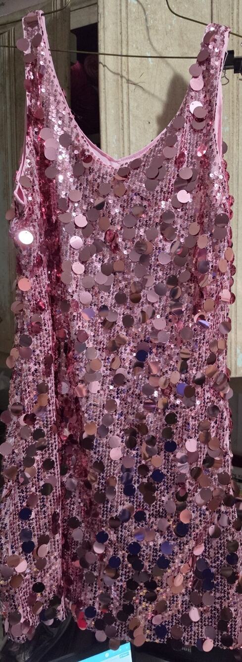 Women's Sequin Dress Sparkly Glitter V Neck Sleeveless Shift Cocktail Disco MED.